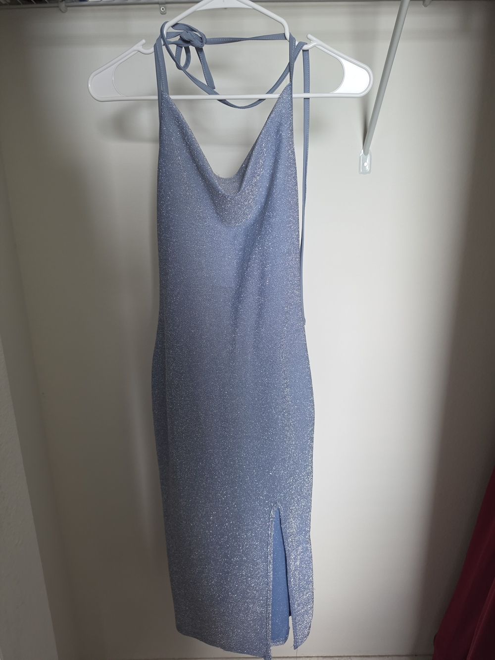 SHEIN Sparkle Cowl Midi Dress in Light Blue